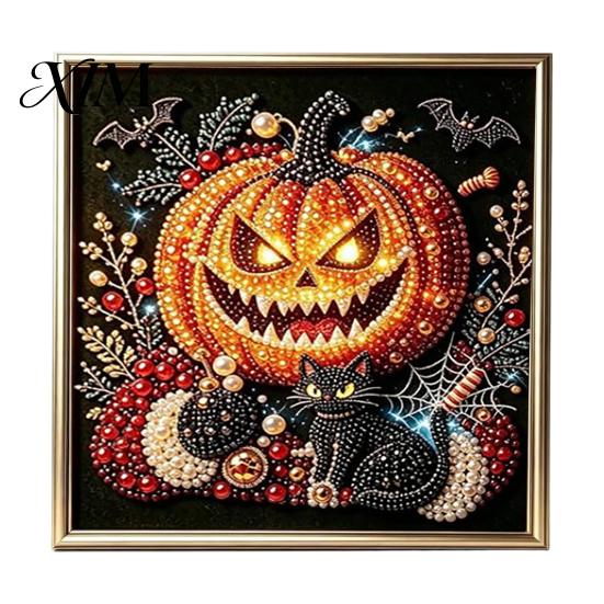 Handmade Holiday Gift Ideas Gothic Faux Pearl Art Kit, 3D Dark Evil Pumpkin Painting Halloween Kit Spooky Castle DIY Craft for Adults, Home Wall Decor