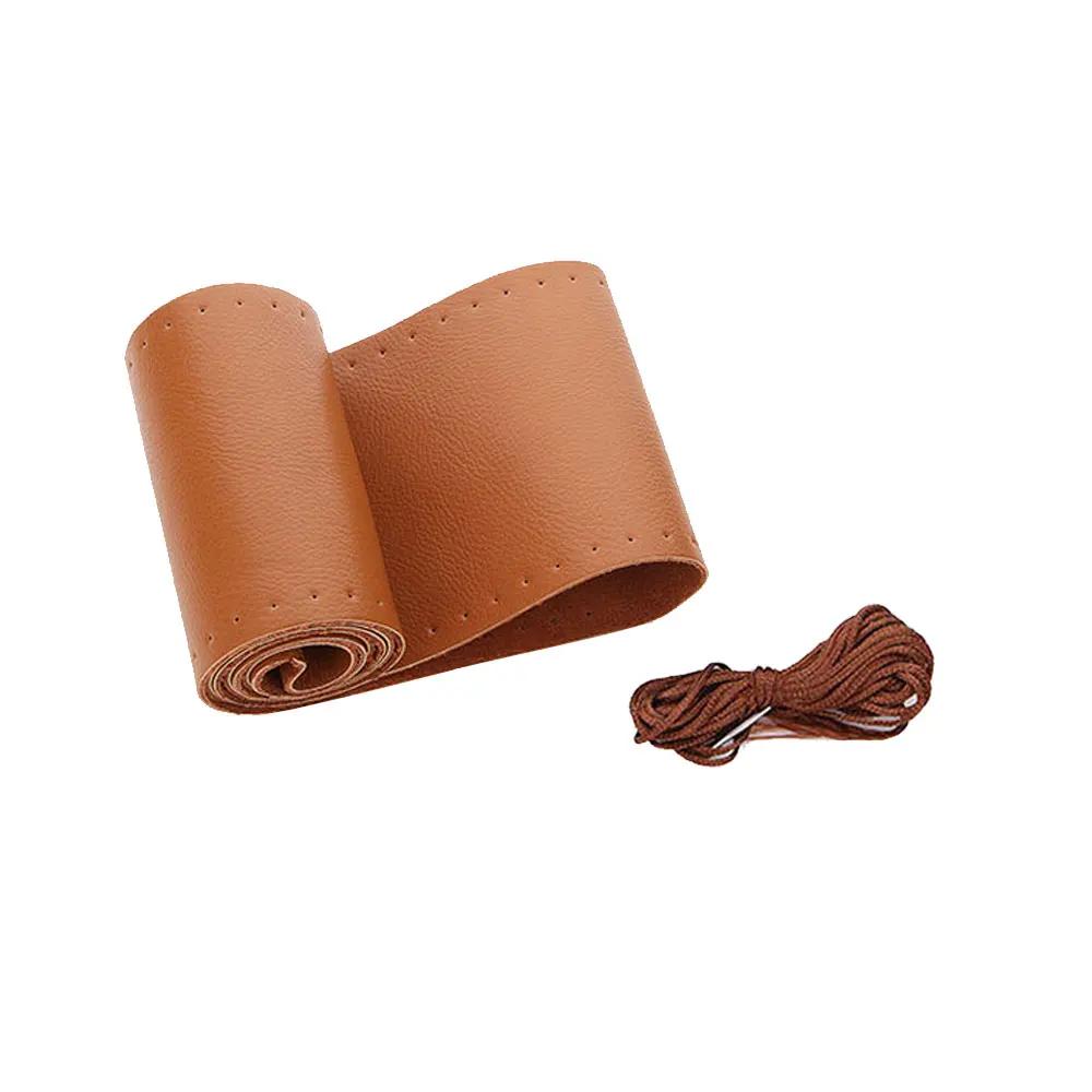 1 комплект, универсальный автомобильный чехол на руль из натуральной кожи, дышащий, удобный, сделай сам, сшитый вручную, чехол для оплетки рулевого колеса автомобиля