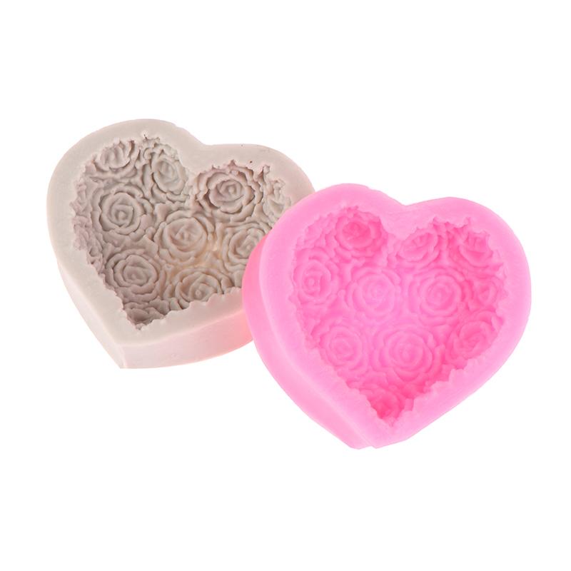 1Pc Heart Rose Flowers Shape Silicone Mould Diy Fondant Chocolate Soap Mold Candle Polymer Clay Molds Crafts Base Tool