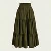 Bohemian Style Women Skirt Elastic High Waist Adjustable Drawstring Cake Skirt Solid Color A-Line Summer Skirt
