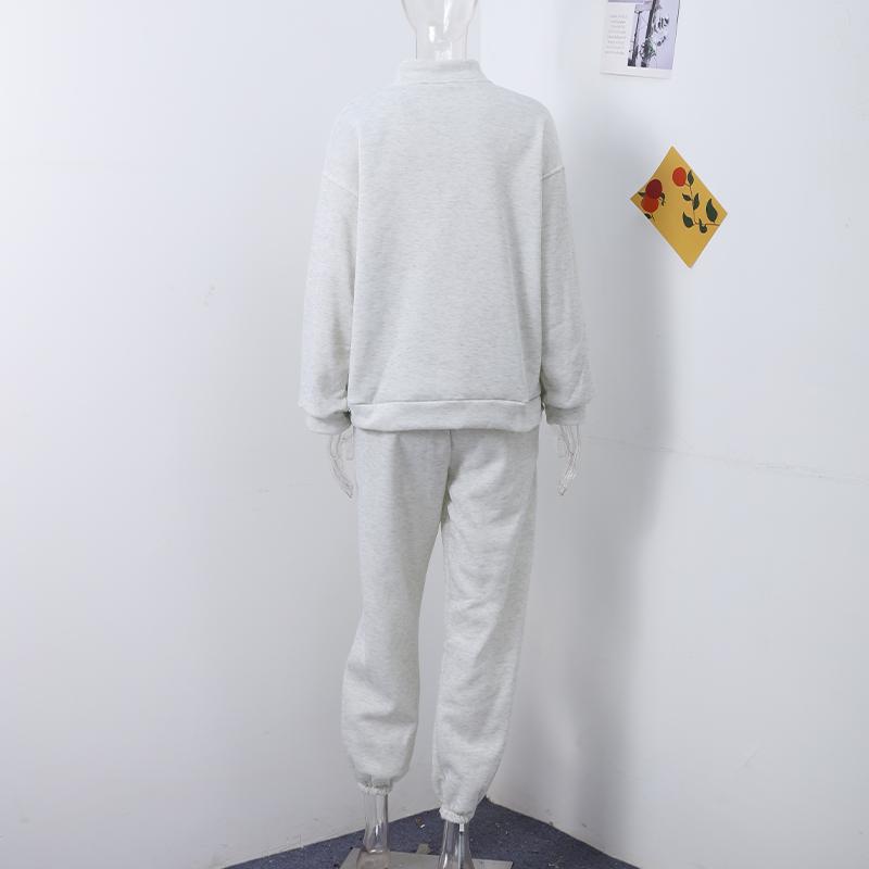 Женский однотонный свободный повседневный спортивный костюм из двух частей, комплект из осенне-зимнего комплекта с воротником-стойкой, застежкой-молнией, длинными рукавами, толстовка с капюшоном, прямые длинные брюки