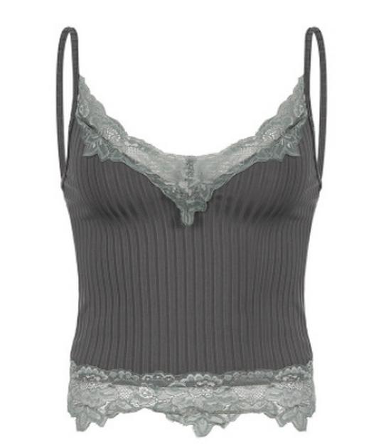 Lace Stitching Deep V Sling Sexy Slim Navel-Baring Tank for Women - Summer 2021 European & American Style