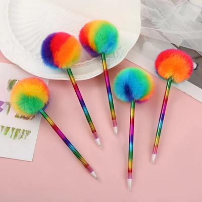 Шариковая ручка Pompon Kawaii Письменная ручка Fluffy Ball Pen Plush Pen Шариковая ручка цвета радуги для офиса, школы, канцелярские принадлежности