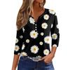 Жен. Футболка Футболка С принтом Пуговицы Рукав 3/4 Повседневные Выходные Мода Классический Классический V-образный вырез Обычный Верх