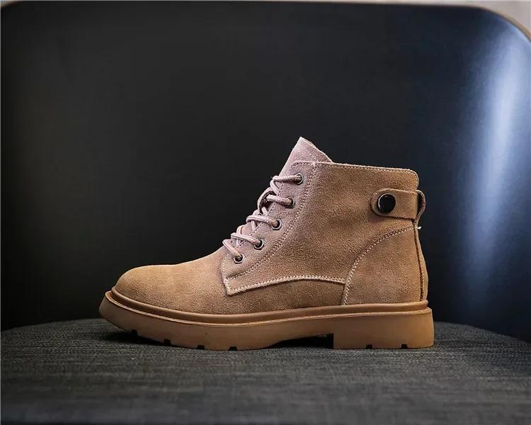 Женские ботинки из натуральной кожи в британском стиле в стиле ретро с коротким голенищем. Новые высококачественные зимние бархатные теплые туфли на толстой подошве.