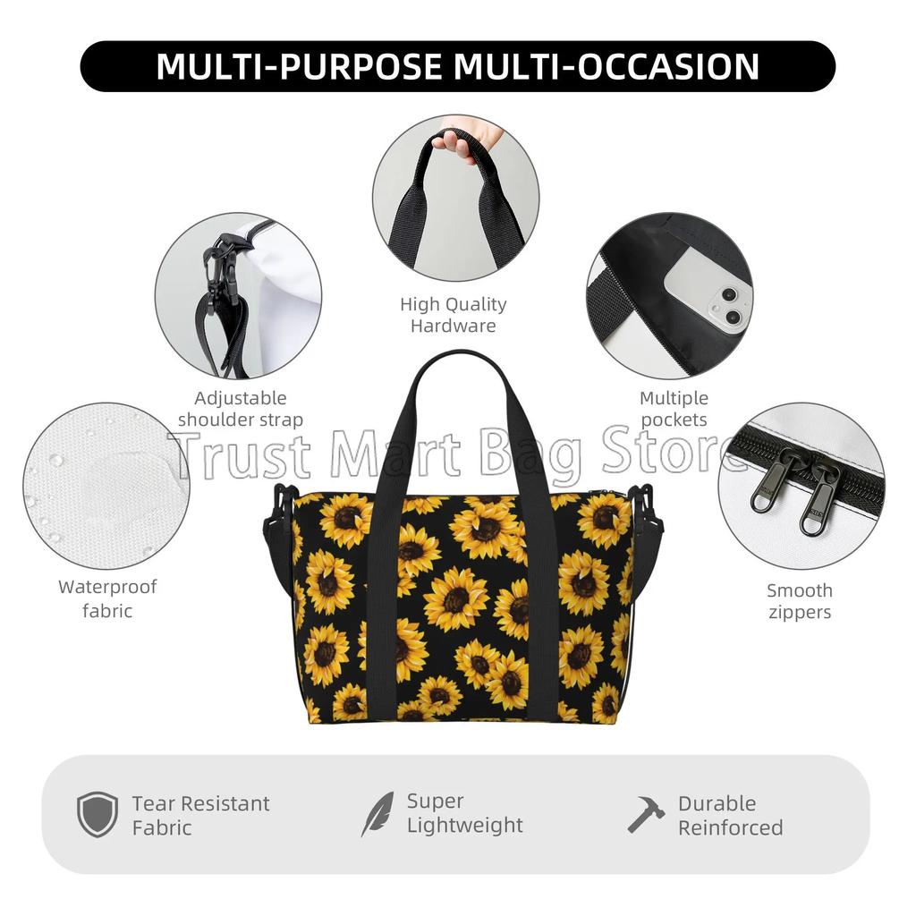 Sunflower Travel Duffle Bag Large Weekender Overnight Bags for Women Men Waterproof Durable Carry on Shoulder Tote Bag for Beach
