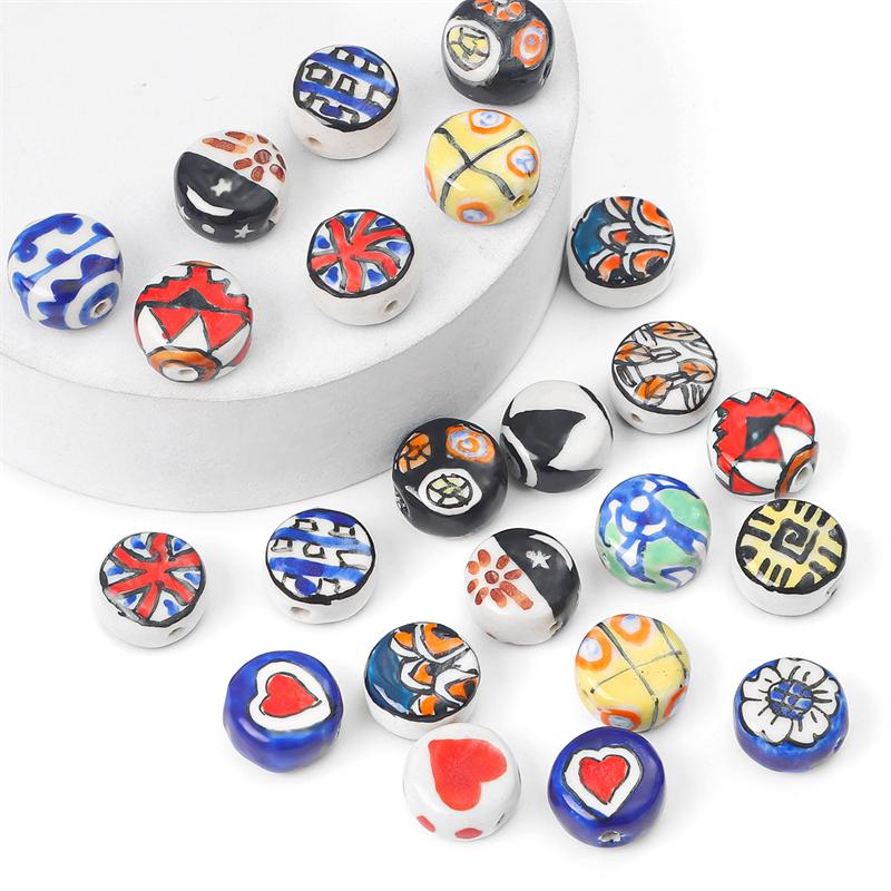 2 шт./пакет, ручная роспись, 15 мм, керамические фарфоровые бусины, цветочные сердечки, очаровательные бусины, свободные бусины-разделители для ожерелья, сережек, сделай сам, изготовление ювелирных изделий