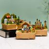 Rotating Figurine Music Box Train Station Castles Nativity Scene Wind Up Musical Box for Living Room Decoration