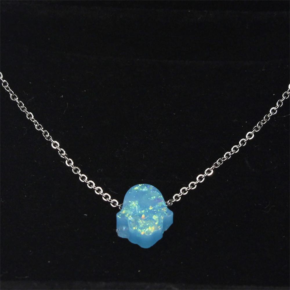 Stainless Steel Chain Opal Hamsa Hand Necklace Women Men Jewish Jewelry Colar Masculino Chain Fatima Hand Necklace Acrylic