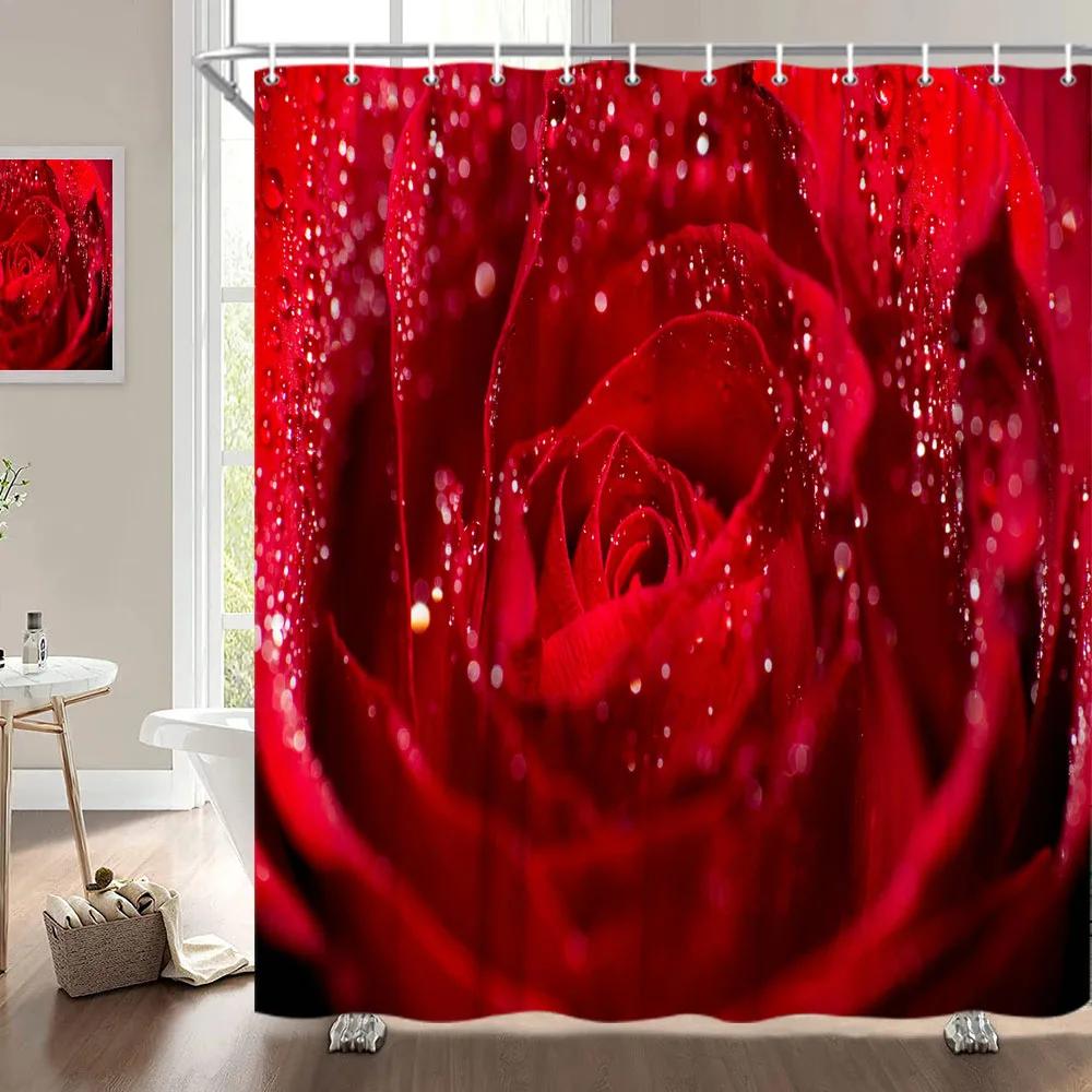 Занавеска для душа на День святого Валентина, Сердце из роз, Романтическое растение, Любовь, Губная помада, Полиэстер, Принт, Украшение для ванной комнаты