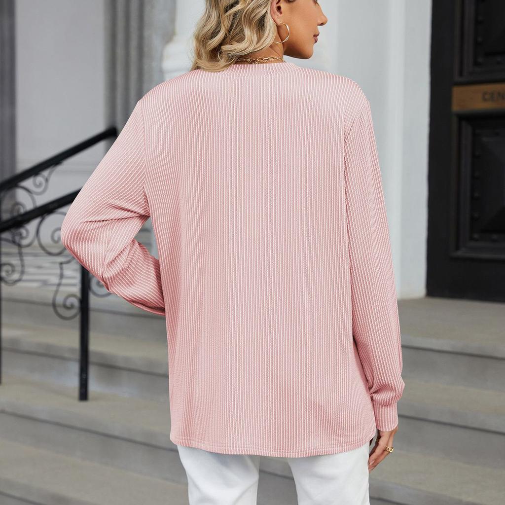 HNXC Women's Fashion Casual Autumn Winter Solid Color Print Long Sleeve V Neck Blouses & Shirts