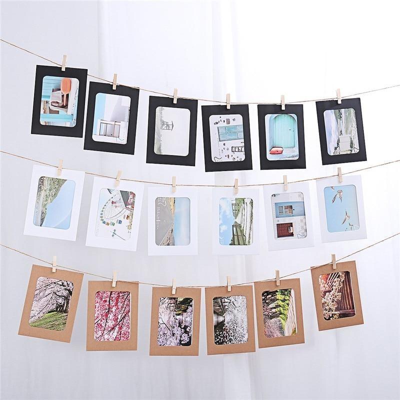 10 Pcs Combination Paper Frame with Clips DIY Kraft Paper Picture Frame Hanging Wall Photos Album 2M Rope Home Decoration Craft WBL