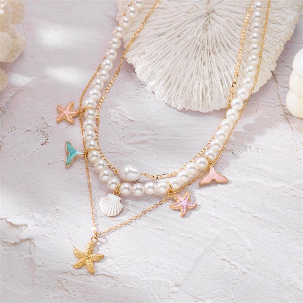 Conch Shell Multilayer Necklace Pearl Shell Clavicle Necklace Trendy Clavicle Chain Women Ladies