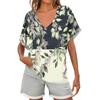 Womens Short Sleeve V-Neck Shirts Floral Print Loose Casual Basic Tees Summer Tops