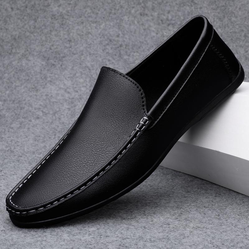 Leather Loafers Spring Autumn Men's Casual Leather Shoes For Men Black White Solid Slip-On Plus Size Dropshipping Moccasin Driving Shoes