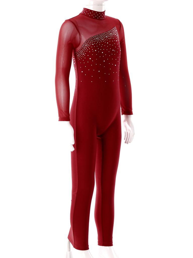 Children Girls Fashion Leotard Long Sleeve Round Collar Hollow Back Skating Performance Jumpsuit
