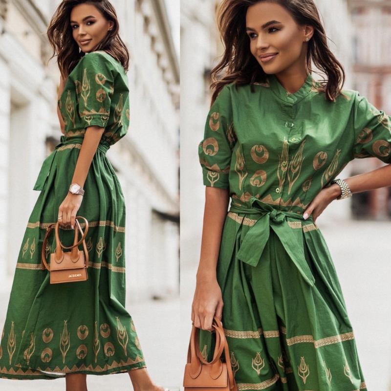 RUGOD Летняя новинка, однобортное льняное платье-рубашка с короткими рукавами и воротником-стойкой на талии, женское летнее платье средней длины