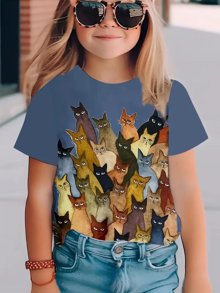 Футболки для детей Мода Простая Стильная Футболка с круглым вырезом и коротким рукавом Повседневная Винтажная для улицы Быстросохнущая футболка для девочки