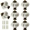 8 Pcs Ceramic Pumpkin Knobs White Ceramic Cabinet Knobs Vintage Dresser Knobs Vintage Knobs Decorative Drawer Pulls (Single Hole with Screw)