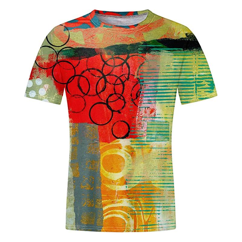 Complex Stripes T-shirt Men's Clothing 3D Print Graffiti Retro Painting Tees Top Harajuku Street Casual Fashion O-neck T Shirt