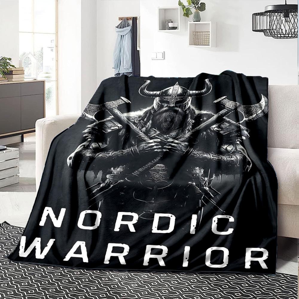 1pc Nordic Warrior Throw Blanket Soft Flannel, Cozy All Season Polyester Perfect for Home, Office