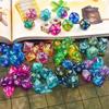 Dice Number 7-Die Carved Pattern Dice Set Two-tone Dice Set Iridescent Glitter Polyhedral Dice