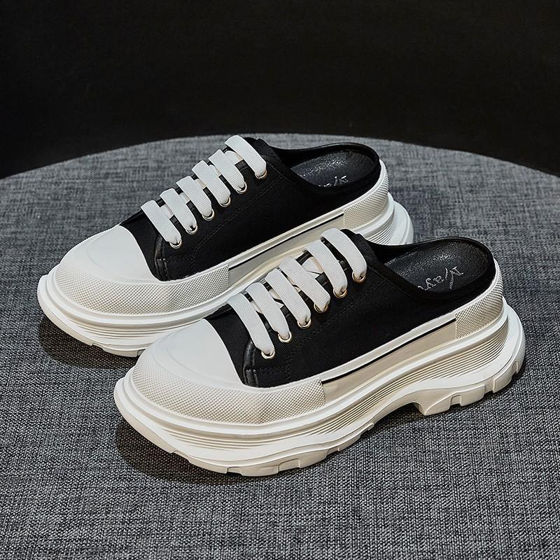 McQueen маленькие белые туфли женские новые туфли-полушлепанцы с закрытым носком на платформе маффин из парусины женские для улицы в наличии