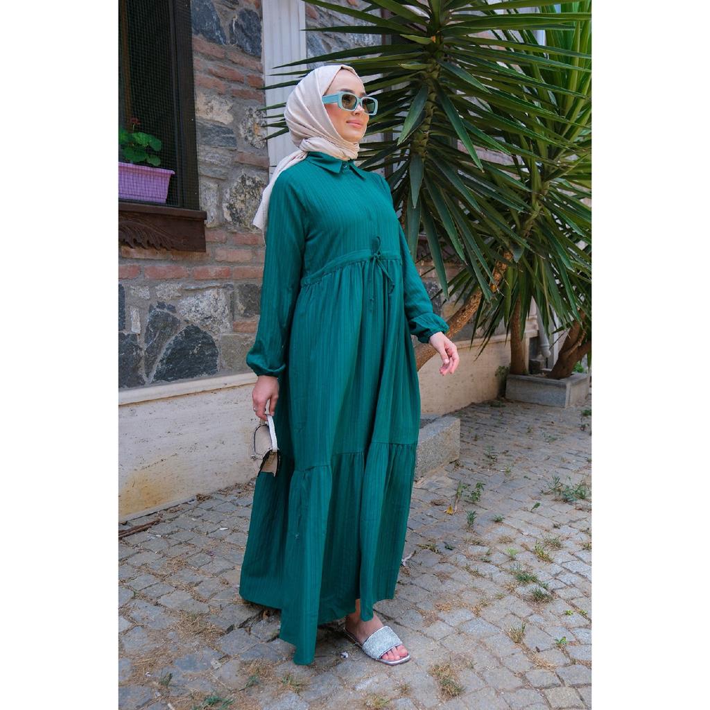 Waist Gathered Dress Navy Blue