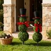 Christmas Snowman Topiary Artificial Snowman Shaped Topiary Tree with Bow And Hat Outdoor Boxwood Topiary with Stake for Home Porch Decor
