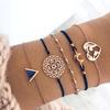 European & American Style Black Turquoise Triangle Moon Bracelet Set - 5 Pieces