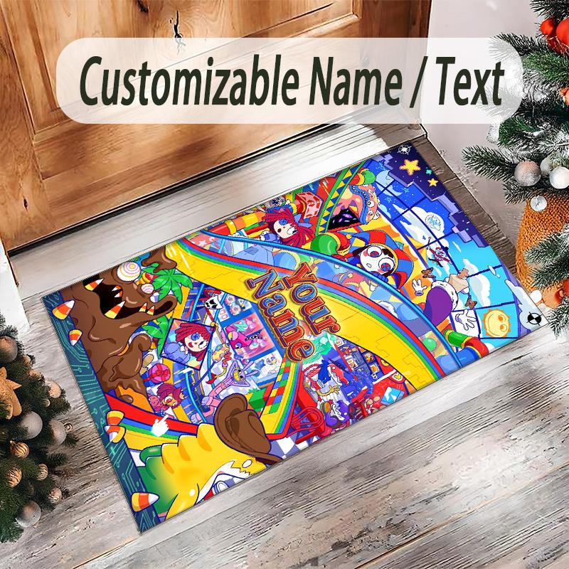 Personalized Crystal Velvet Carpet Custom Name Text,The Amazing Digital Circus Anti Slip Area Rug For Home Decoration