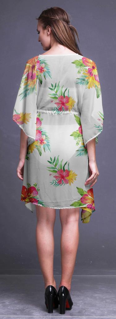 Bimba White2 Floral Tropical Leaves & Ladies Plus Size Kaftan Summer Wear Beach Coverup Kimono