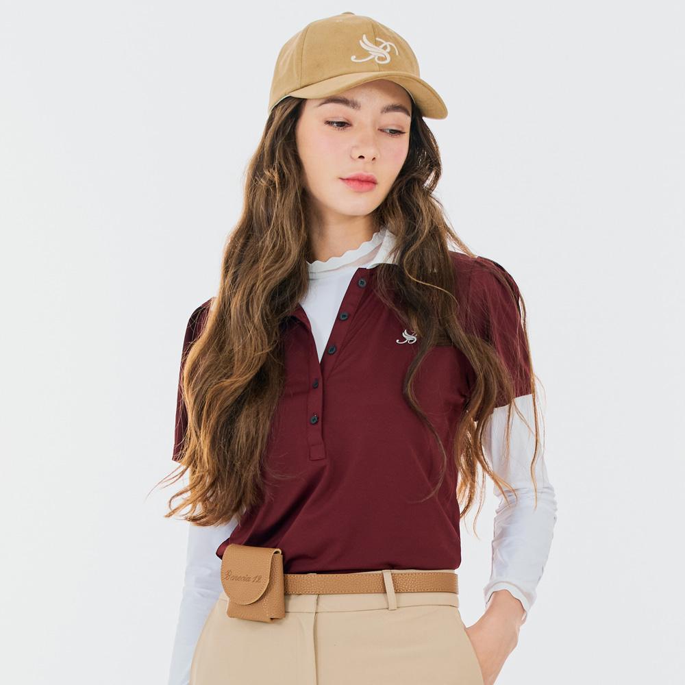 BENECIA12 Knit Collar Functional Pique Tee Wine