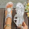 Fashion Plus Size 36-46 Women Shoe Rhinestone Flat Sandals Elastic Band Beach Shoes for Women Fashion Casual Open Toe Sandalias De Mujer