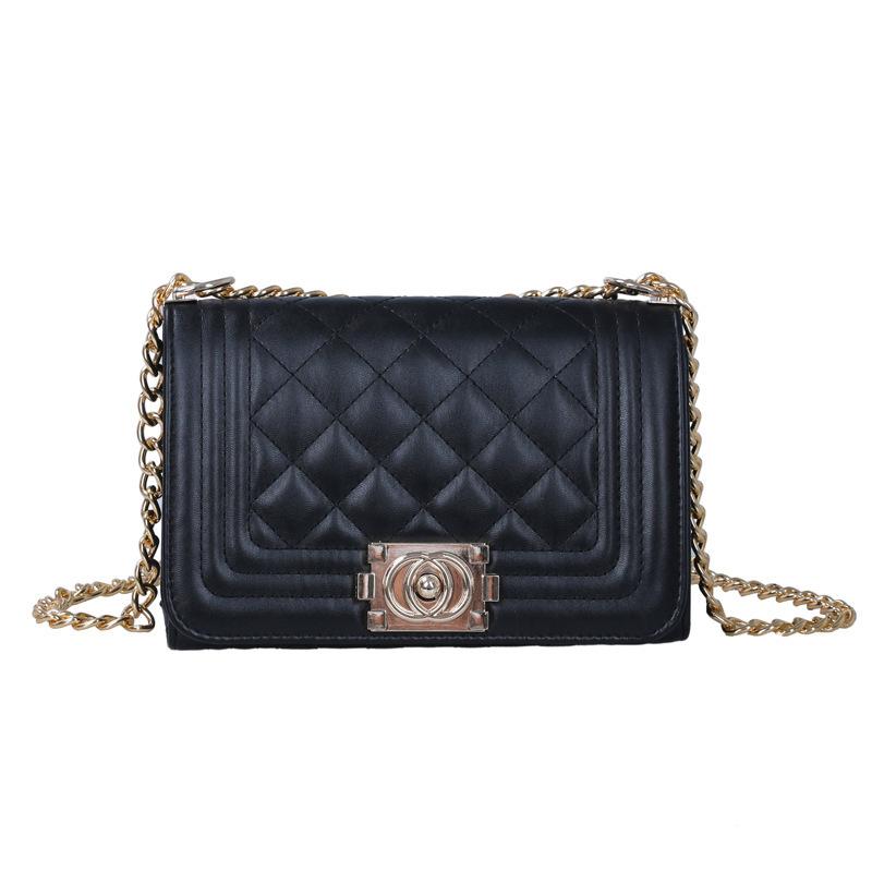 Women Solid Color Lock Buckle Lingge Square Crossbody Bag Leisure PU Chain Inclined Shoulder Bags Adjustable Band Strap