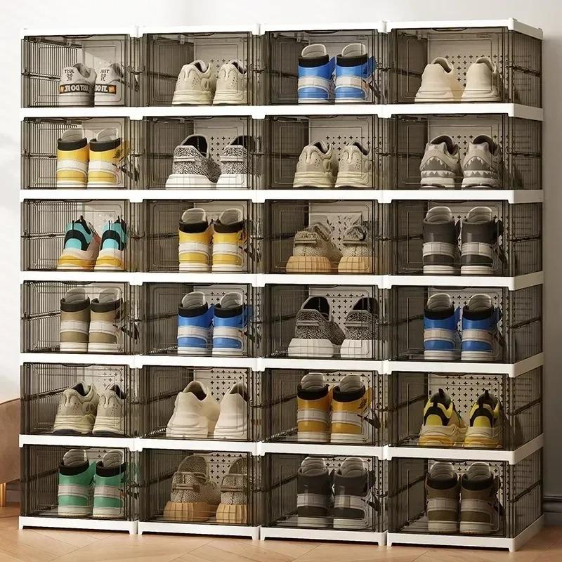 Dustproof 3Layers Foldable Shoes Box Stackable Transparent Thickened Plastic Bins Sneaker Shoe Organizer Cabinet Organizers