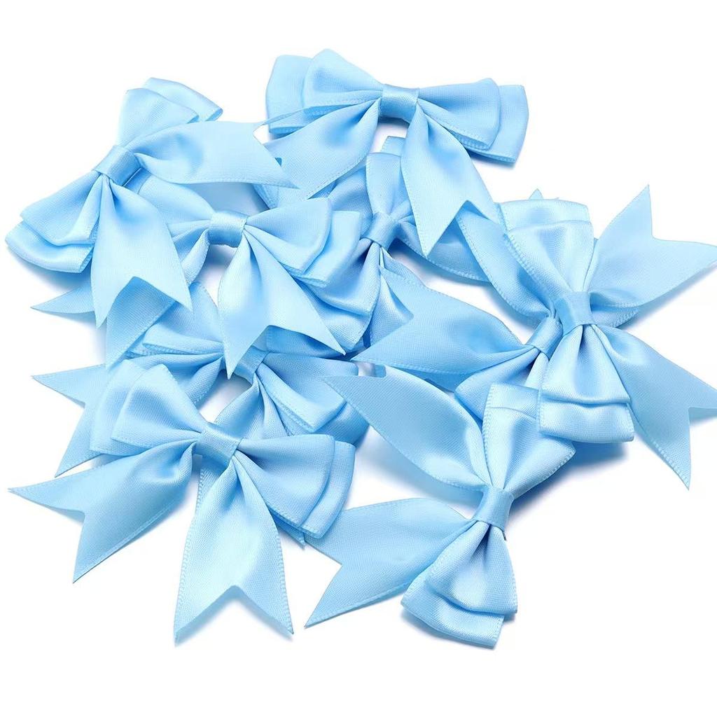 10Pcs Beige Purple Polyester Ribbon Bows Double Deck Bow Patch DIY Gift Clothes Decoration