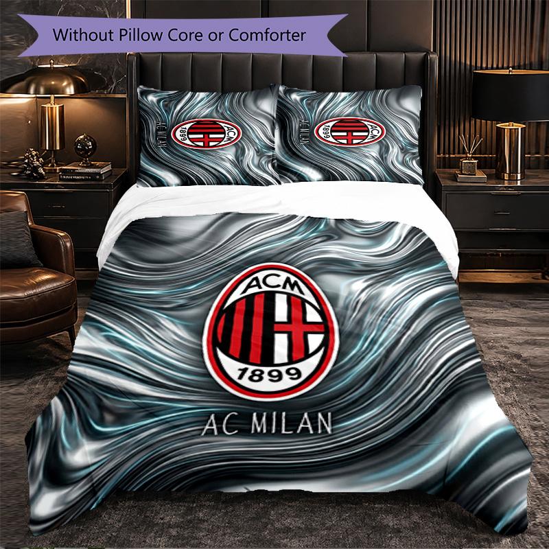 AC Milan Pattern 3 Pieces Bedding Set Soft Microfiber Duvet Cover with Pillow Cases for Bedroom