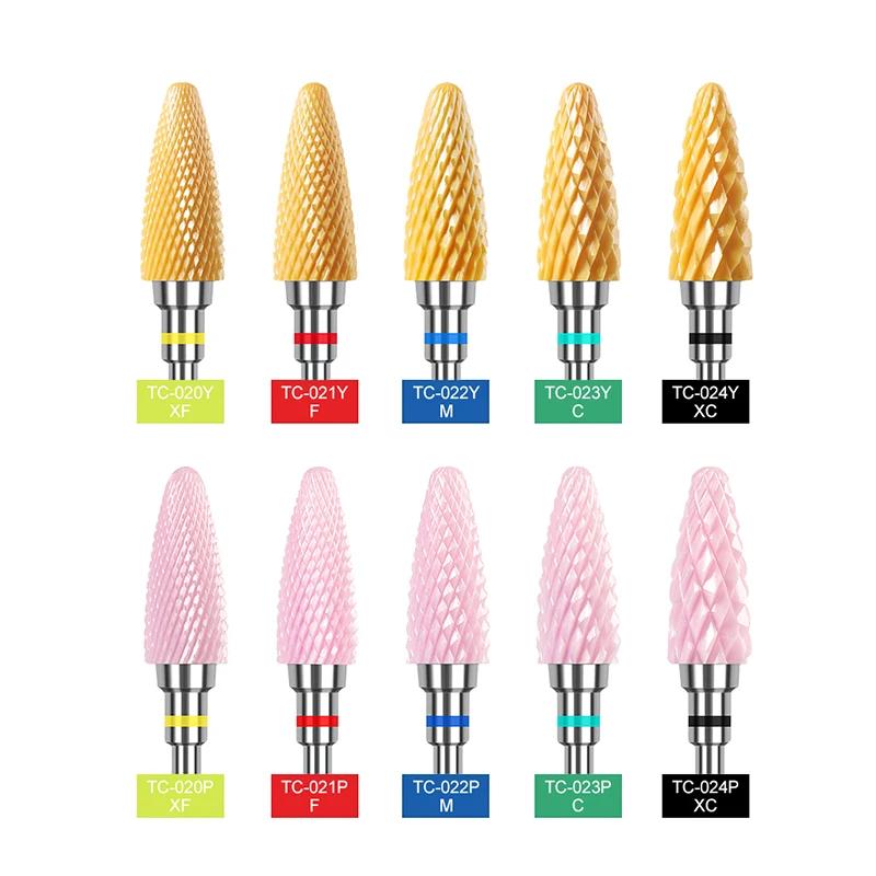 Ceramic Milling Cutter Flame Carbide Nail Drill Bits Pink Gel Remover Electric Machine Drills Polishing Peeling Nails Art Tools