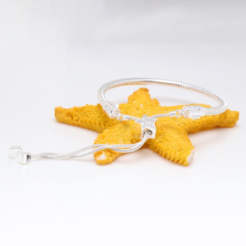 European-American Heart-Shaped Retractable Bracelet for Women - New Pandora Style Sliding Buckle, Perfect Christmas Gift