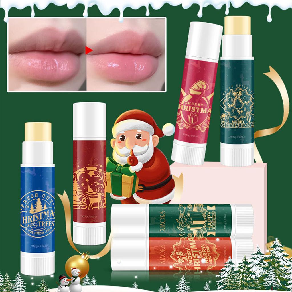 Рождественский подарочный набор бальзамов для губ, 3 фруктовых аромата, увлажняющий бальзам для сухих потрескавшихся губ, в изысканной упаковке, подарок для ухода за губами для женщин и мужчин.