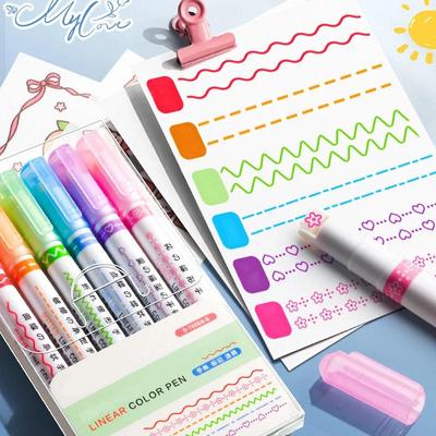3-8 шт. Kawaii красочные маркеры-маркеры Kawaii линии в форме роликового наконечника кривая лайнер ручка для граффити корейские канцелярские принадлежности для офиса