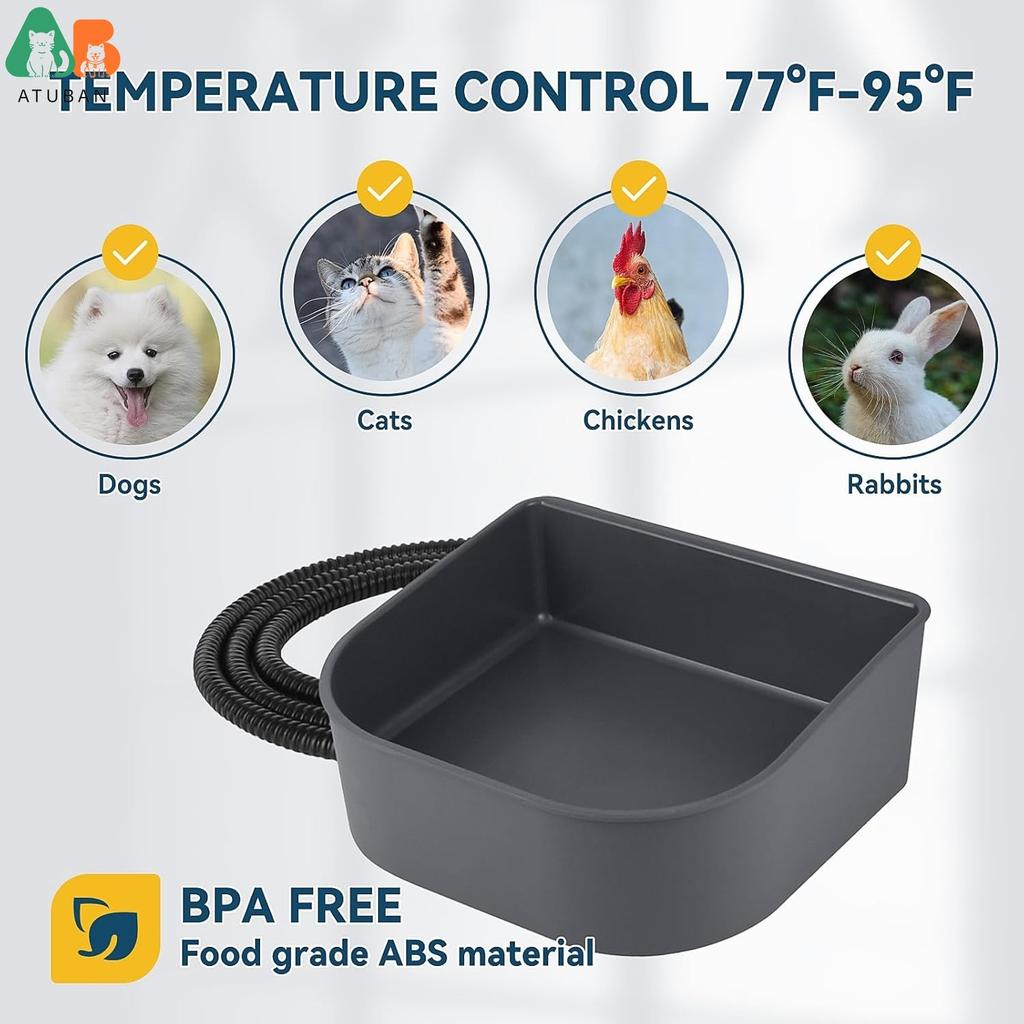 ATUBAN Heated Water Bowl for Indoor Pet, Hanging Dog Water Bowl for Kennel No Spill Heated Bowl for Chicken Cats Rabbits Birds