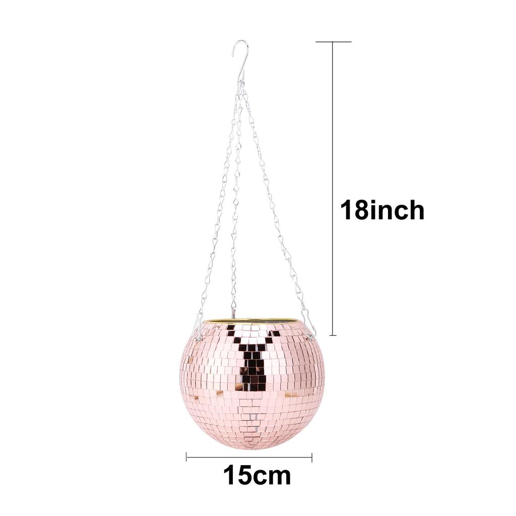 Disco Ball Plant Hanger Mirror Hemisphere Flowerpot Hanging Basket Garden Balcony Hanging Pot Ball Planter Office Ornament