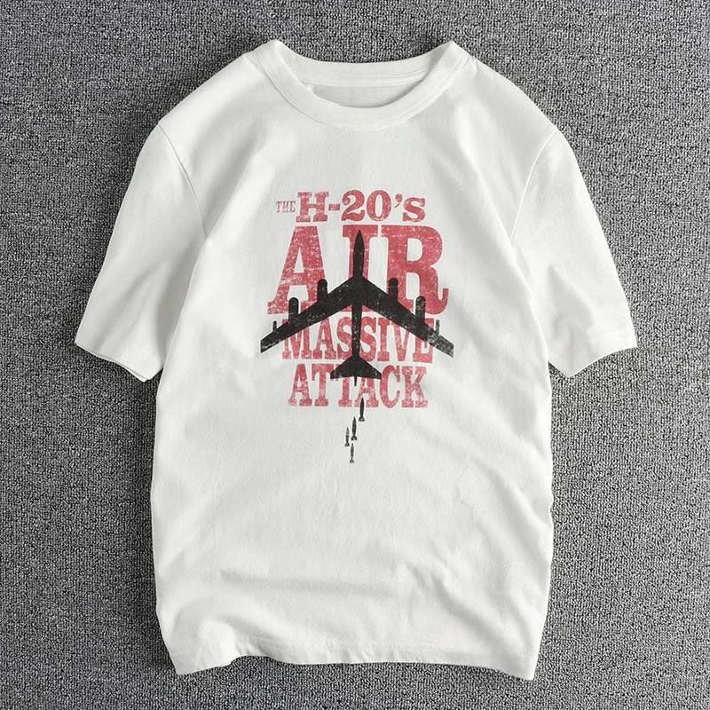 Europeanstyle Retro Military Summer New Tshirt Unisexs Aircraft Combed Cotton Print Comfortable Round Neck Casual Half Sleeve