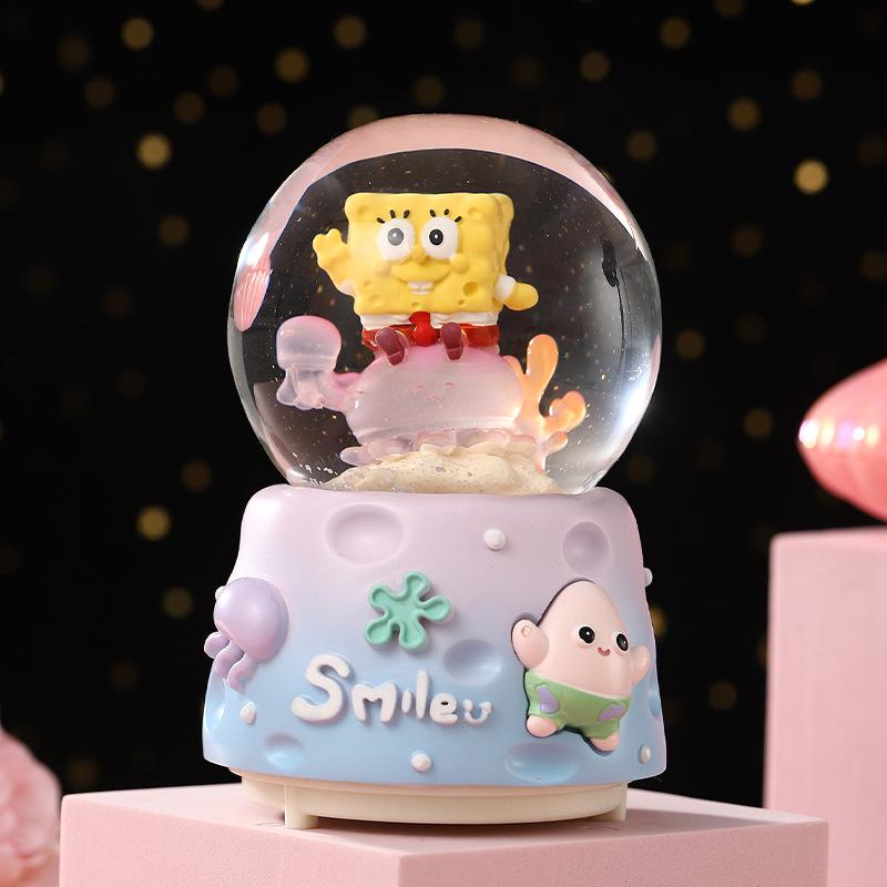 Cartoon Couple Crystal Ball Resin Snow Globe Music Box Toy
