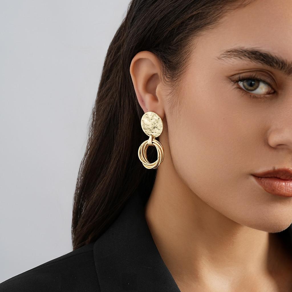 Elegant Geometric Alloy Earrings With Irregular Shapes Trendy Gold Circle Design