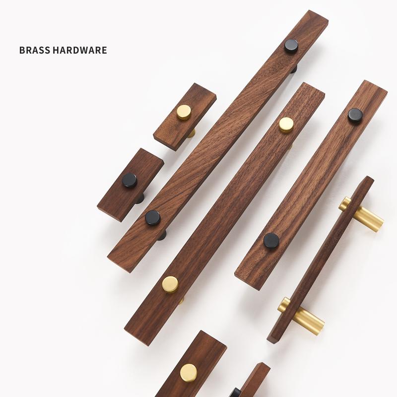 Walnut Brass Furniture Handles Long Modern Pulls Cupboard Wardrobe Dresser Shoe Box Wine Bar Drawer Cabinet Knobs