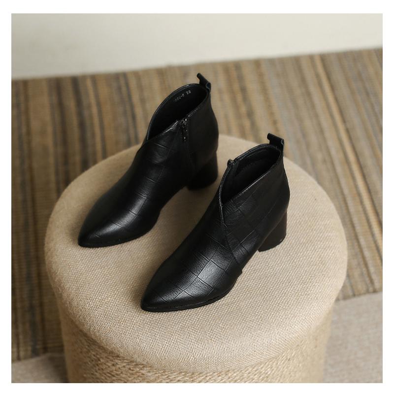 Женские сапоги Модные и универсальные короткие сапоги на среднем каблуке Весенние новые корейские сапоги на толстом каблуке с острым носком Тонкие одинарные сапоги
