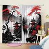 2 Pieces Japanese Series of Landscape Ink Paintings Printed Curtains, Pole Bag Curtains 42*84, Home Decoration, Room Decoration